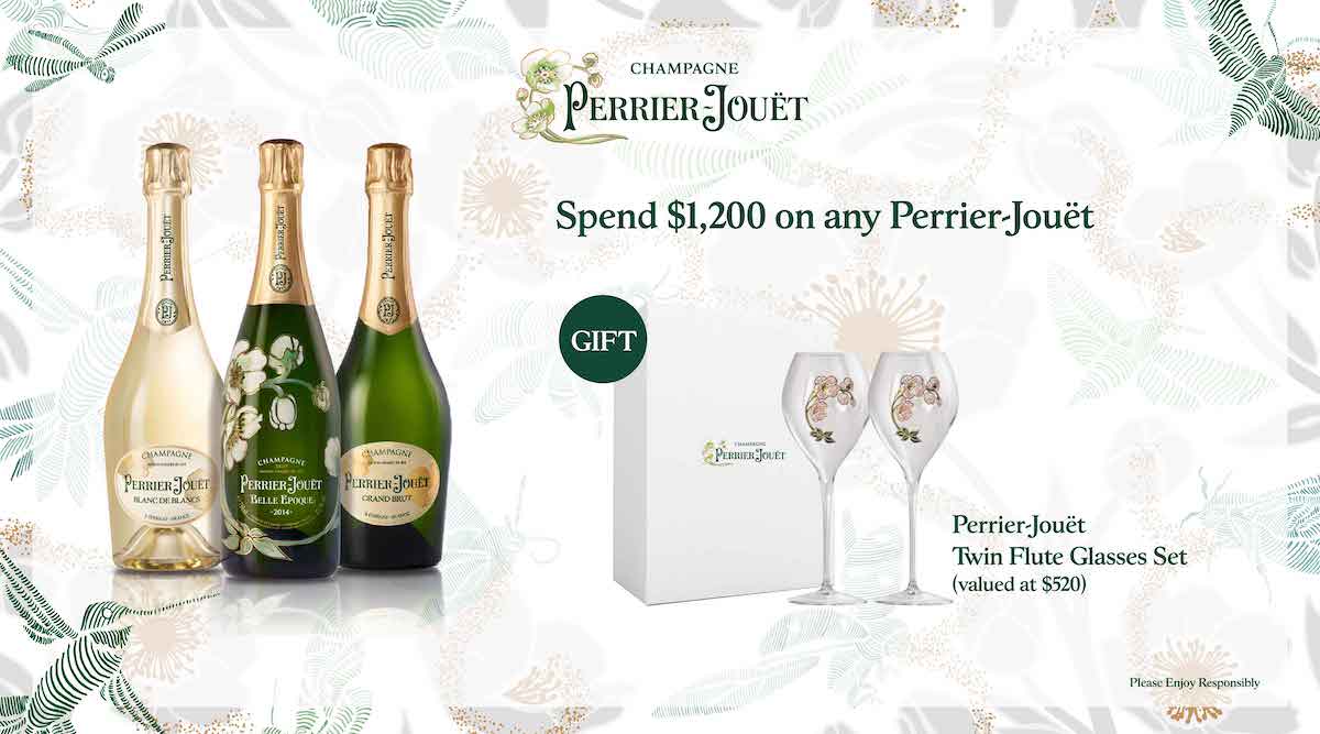 Spend $1200, get a free Perrier-Jouet Twin Flute Glasses Set
